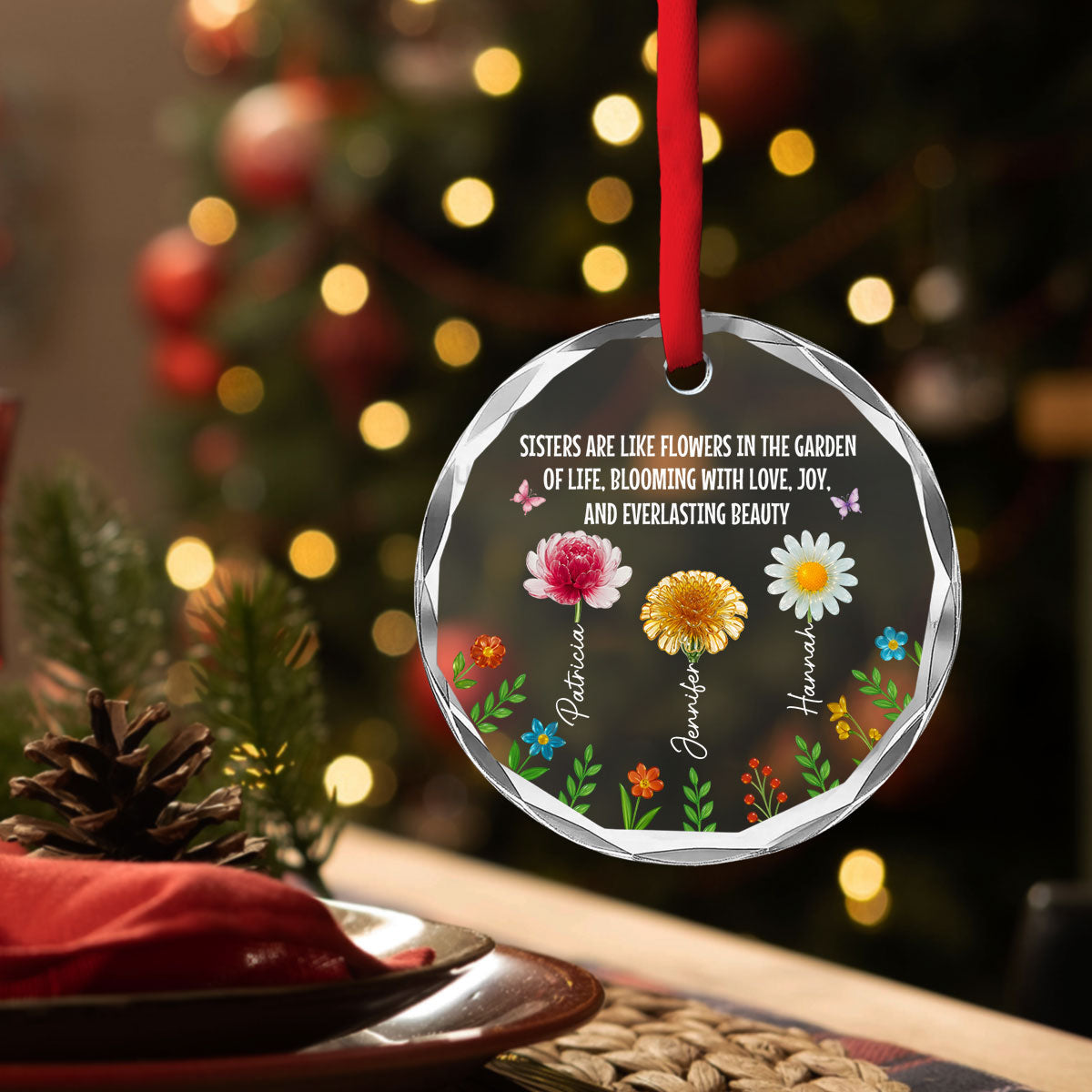 Sisters Bloom With Love And Joy - Personalized Custom Glass Ornament