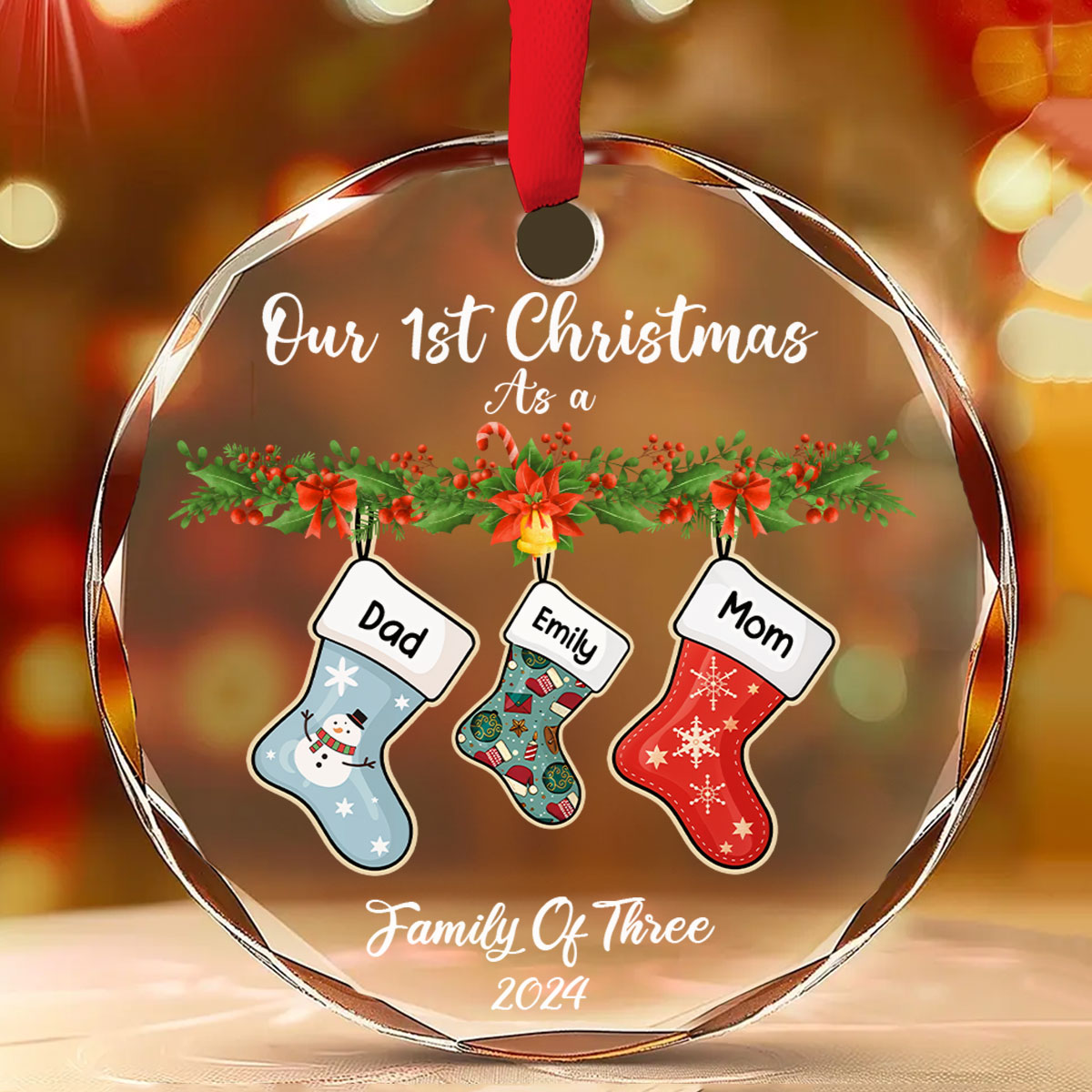 Family Stocking - Personalized Custom Glass Ornament