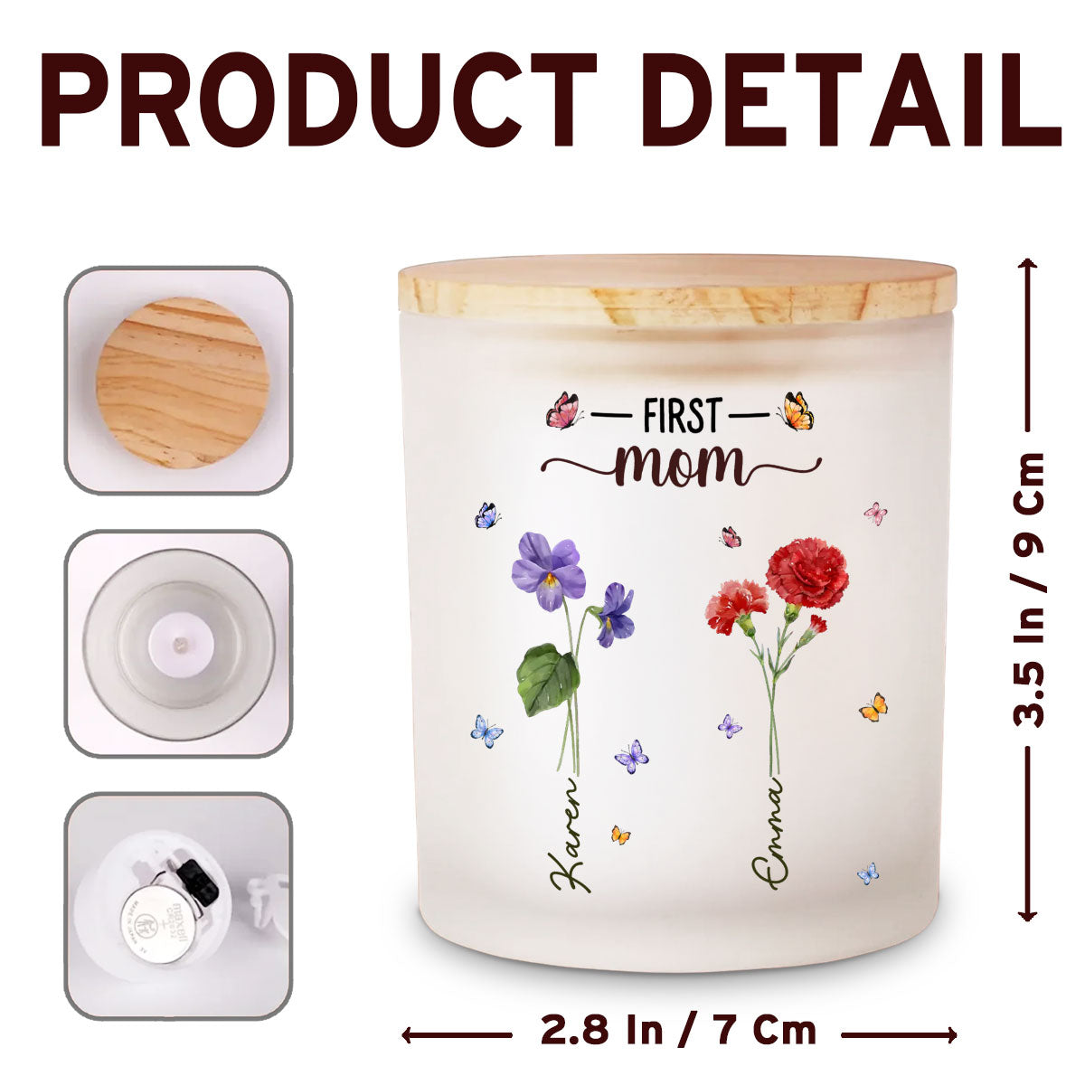 Grandma Birthmonth Flower - Personalized Custom Glass Jar With LED Candle