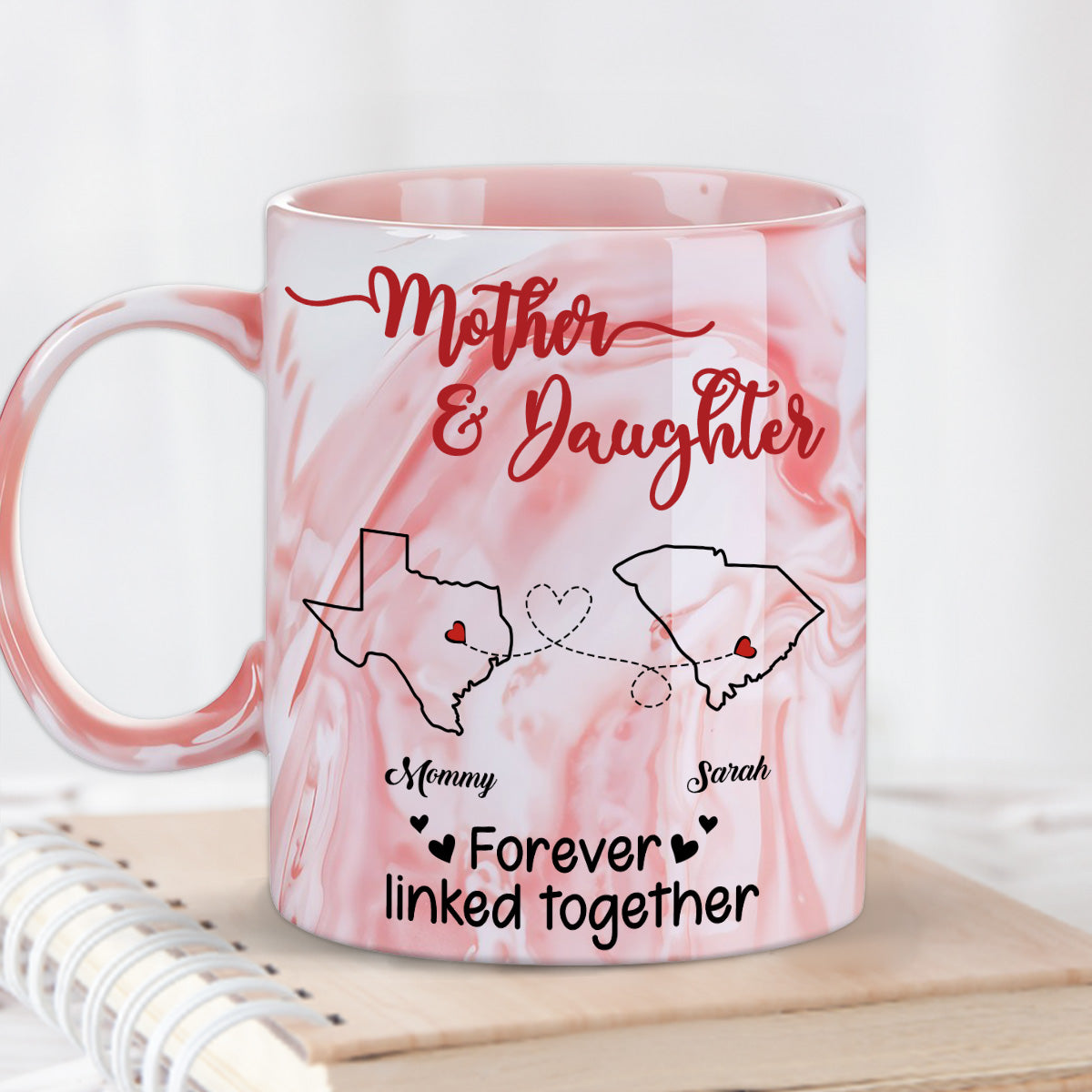 Forever Linked Together - Personalized Custom Pink Marble Mug