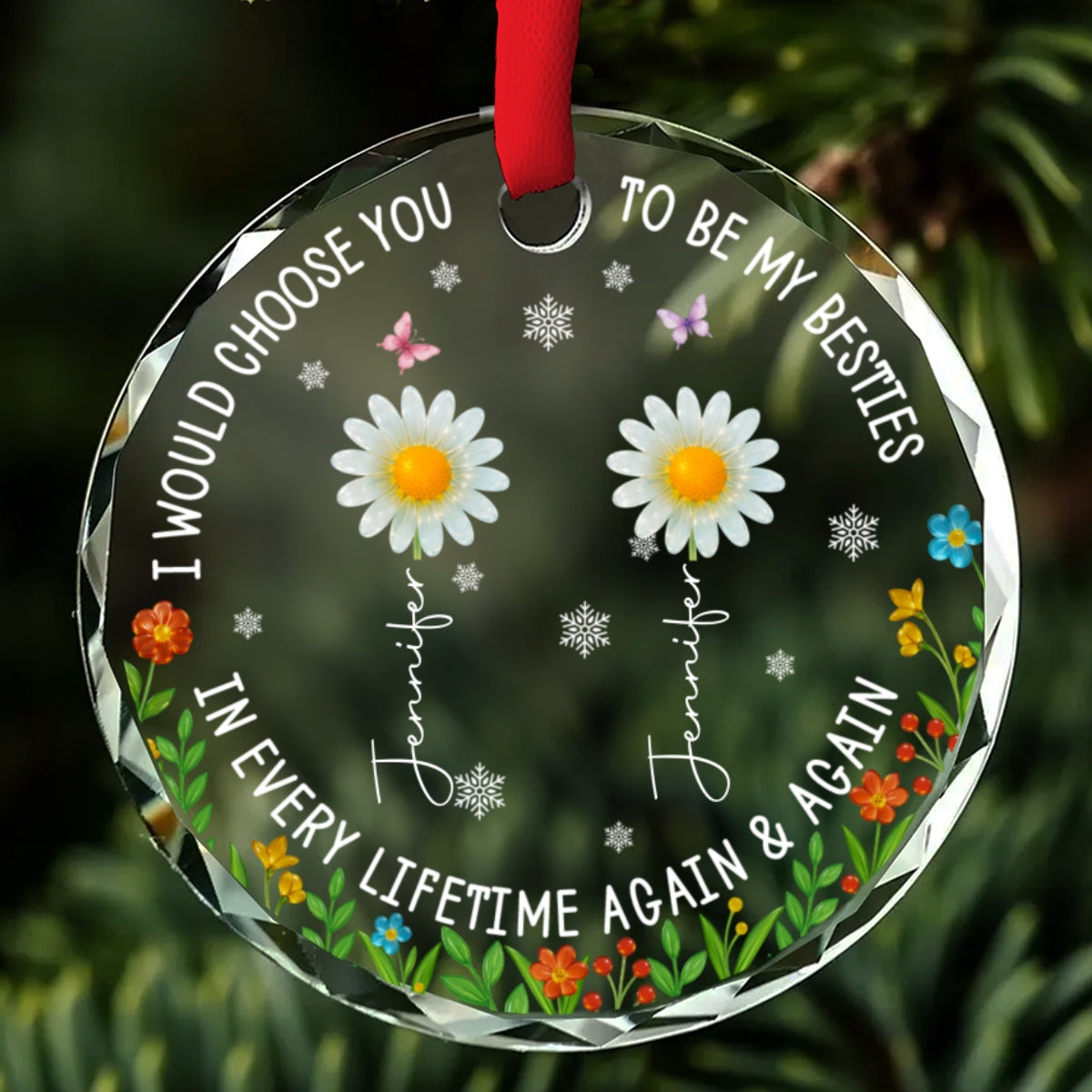 Sisters Are Flowers - Personalized Custom Glass Ornament