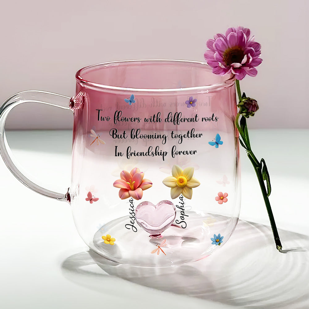 Strong Roots Endless Friendship Blossoms - Personalized Custom Pink Gradient Glass Mug