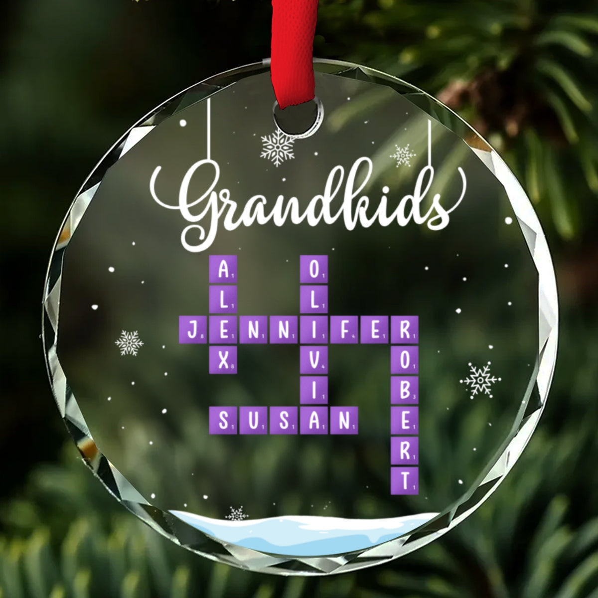 Grandkids Crossword Christmas - Personalized Custom Glass Ornament