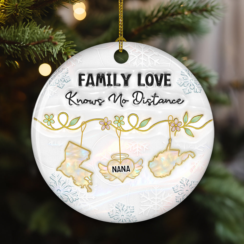 Family Love Knows No Distance Mother Of Pearl Memorial - Personalized Custom 3D Inflated Effect Ceramic Ornament