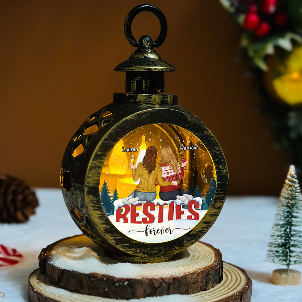 Besties Sitting Together - Personalized Custom Christmas Lantern