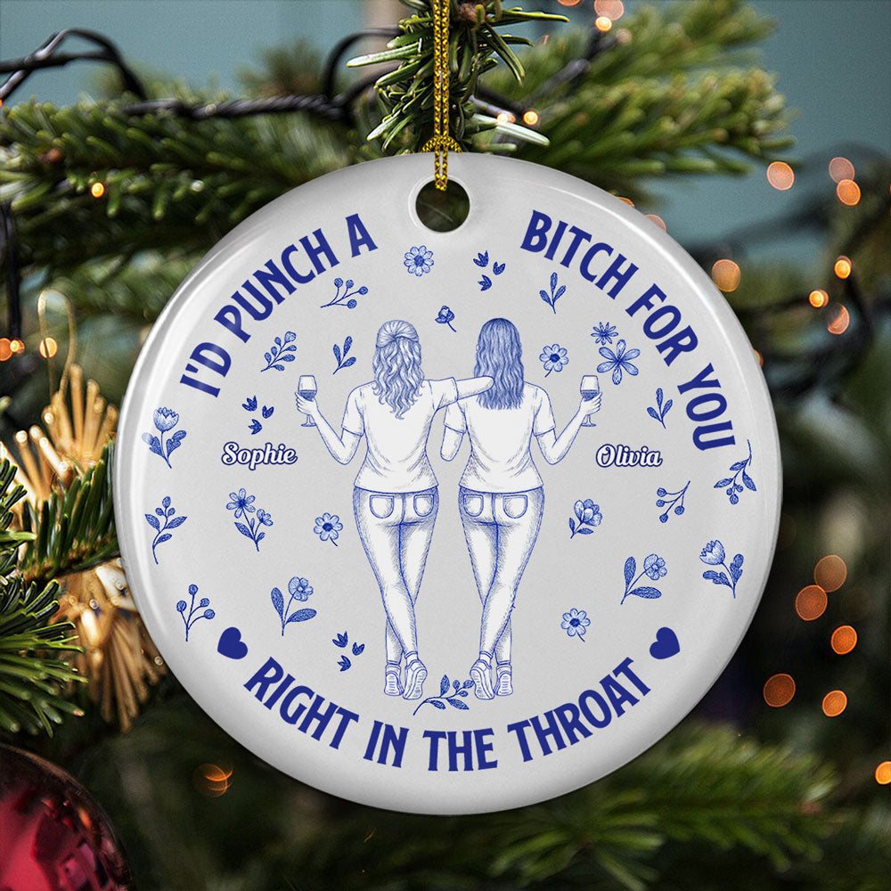 Punch Bitch Besties Blue Toile - Personalized Custom Ceramic Ornament