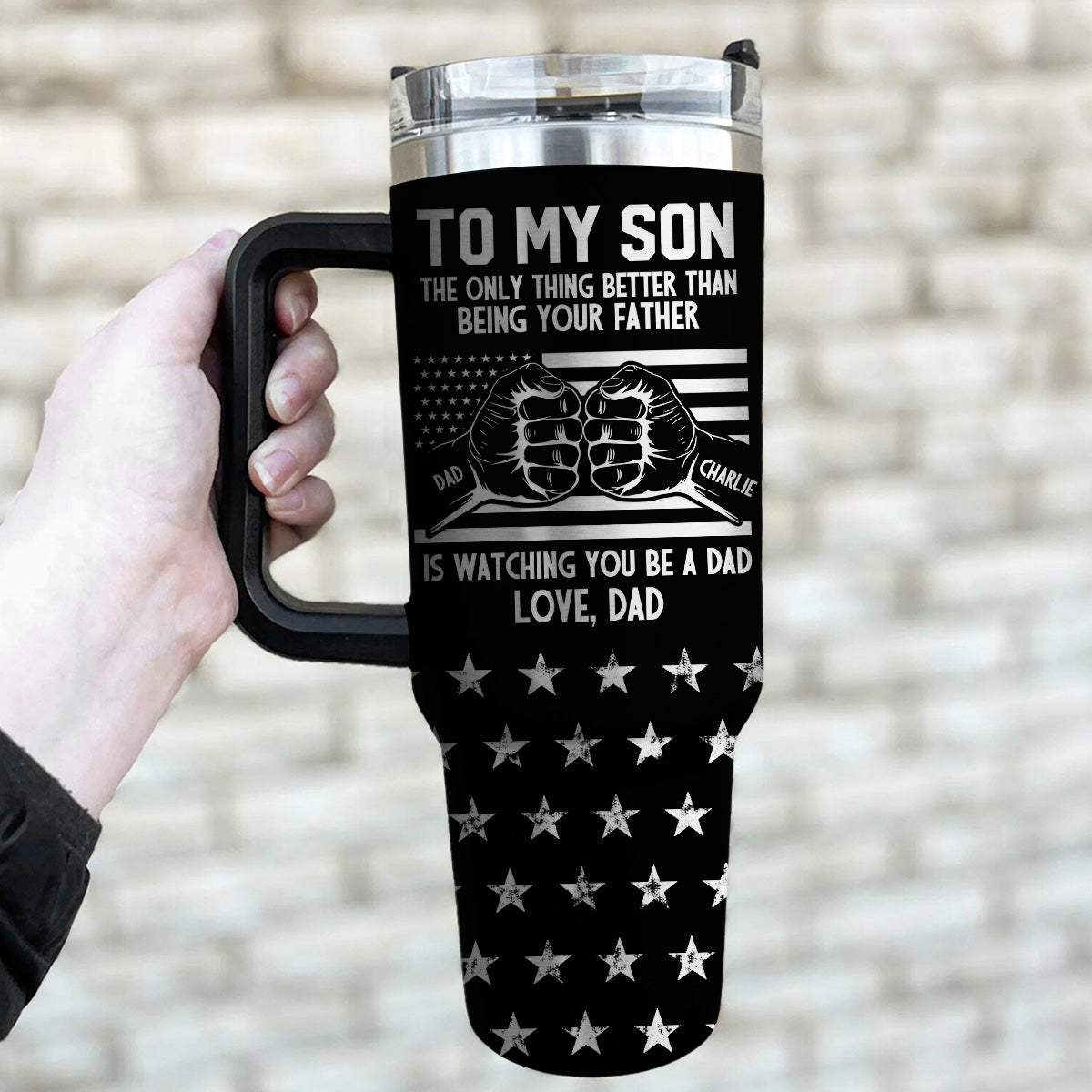 To My Son - Personalized Custom Engraved 40oz Tumbler With Handle