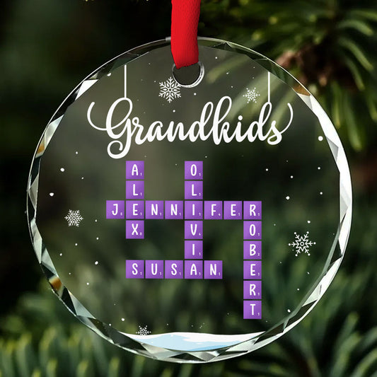 Grandkids Crossword Christmas - Personalized Custom Glass Ornament