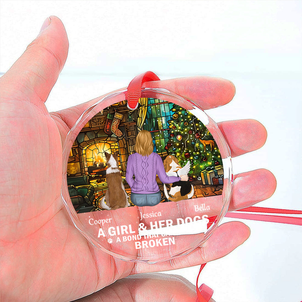 The Bond Between A Girl And Her Dog - Personalized Custom Glass Ornament
