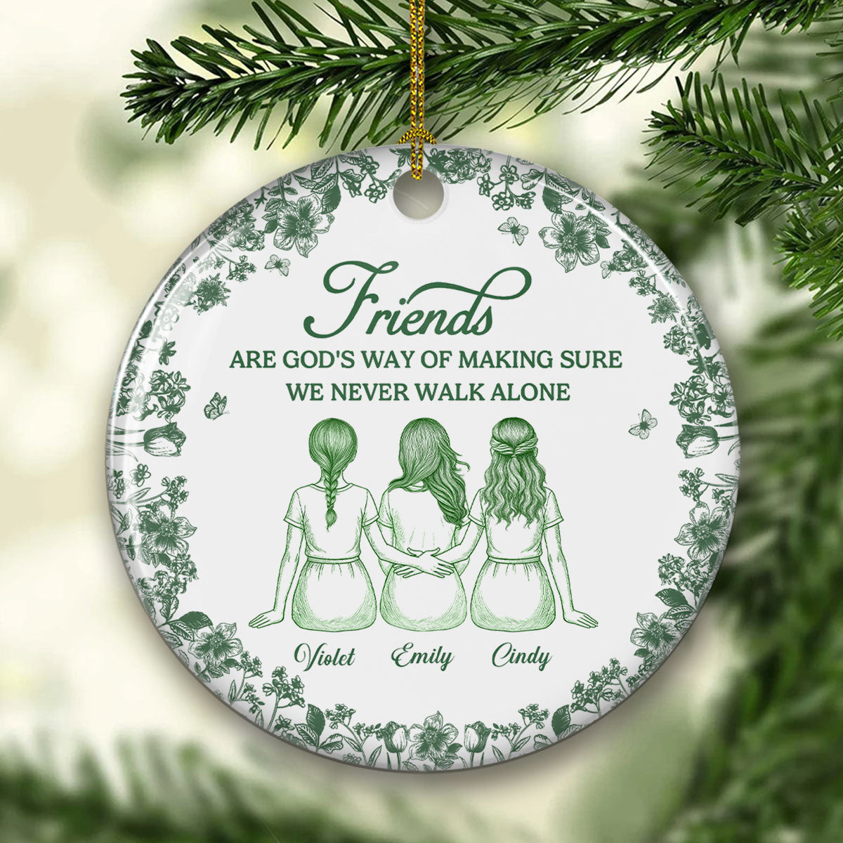 Never Walk Alone Blue Toile - Personalized Custom Ceramic Ornament