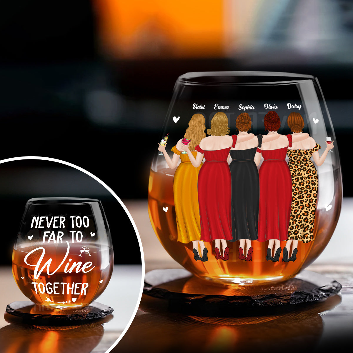 Never To Far - Personalized Custom Wine Glass