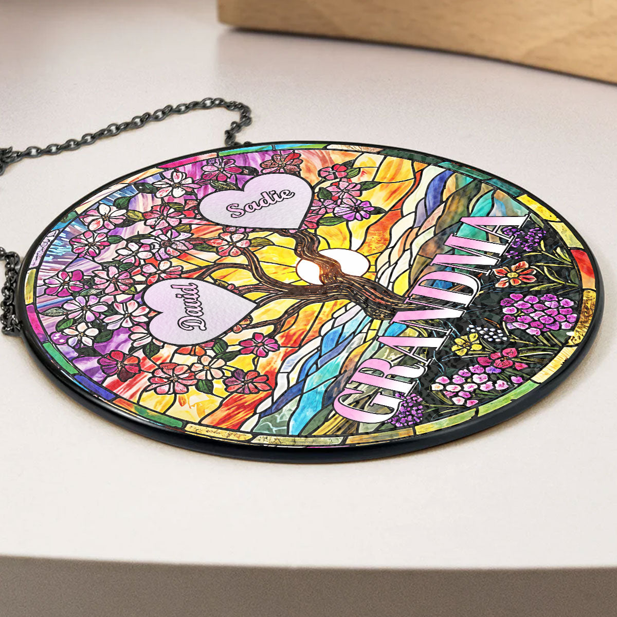 Love Grows Here - Personalized Custom Stained Glass Window Hanging Suncatcher