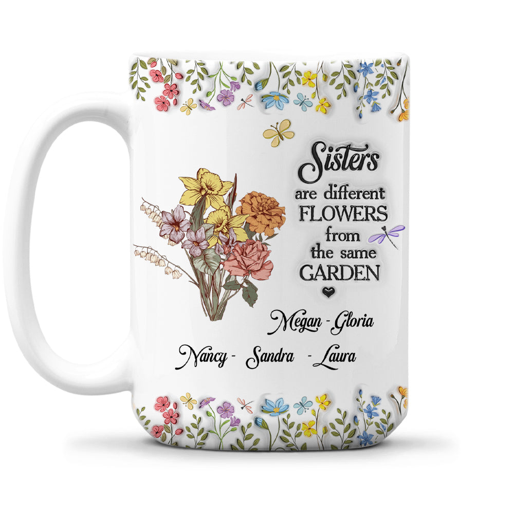 Floral Sisters Forever - Personalized Custom 3D Inflated Effect Coffee Mug