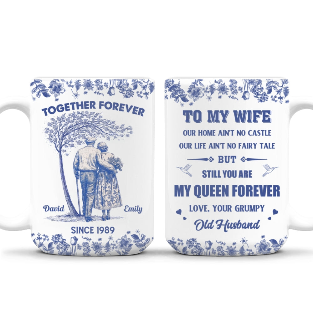 To My Queen Blue Toile - Personalized Custom Coffee Mug