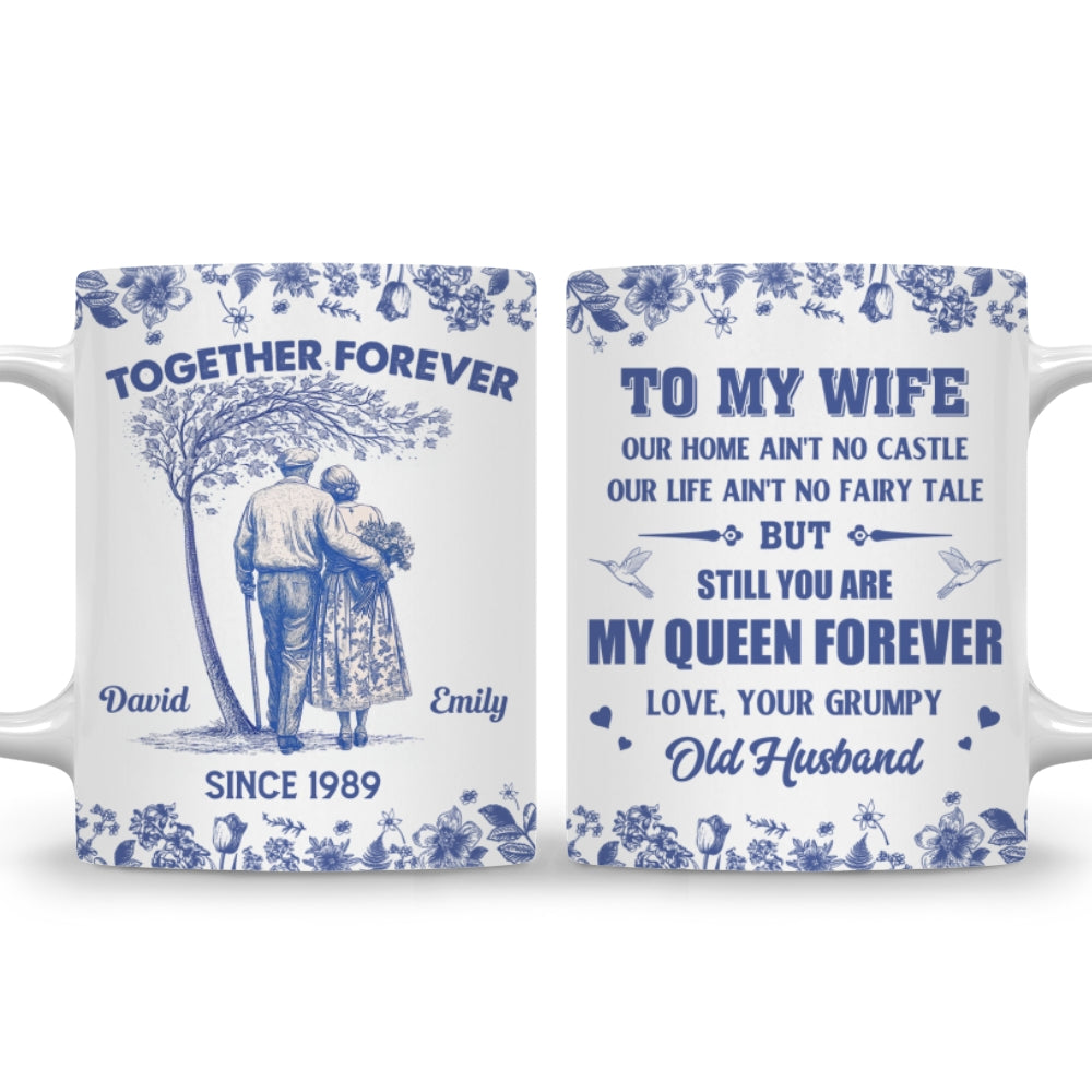 To My Queen Blue Toile - Personalized Custom Coffee Mug