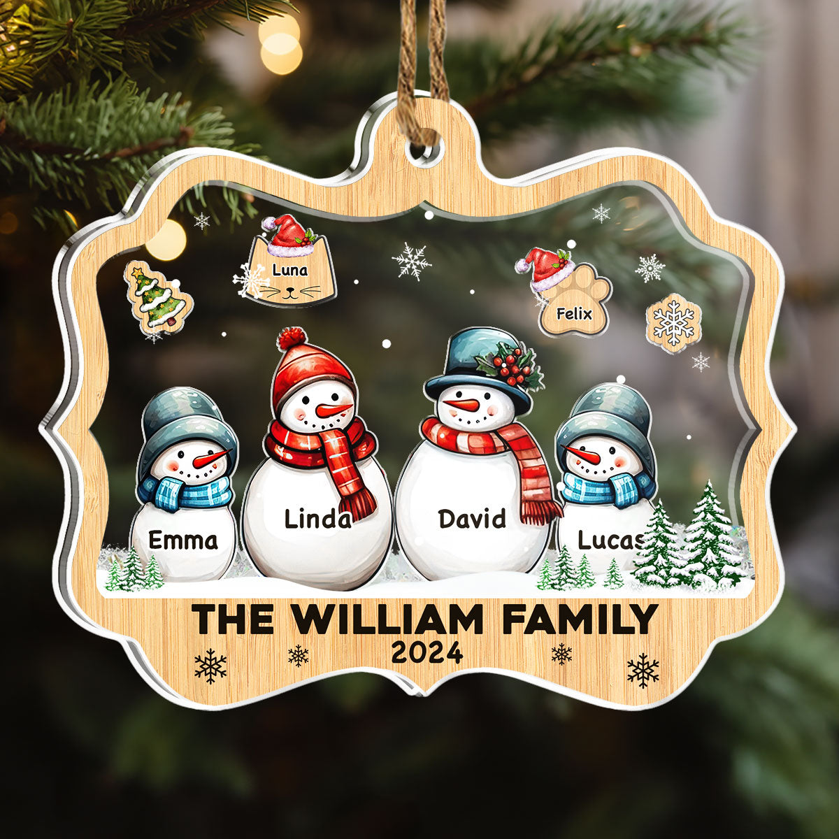 Snowman Family - Personalized Custom Acrylic Shaker Ornament