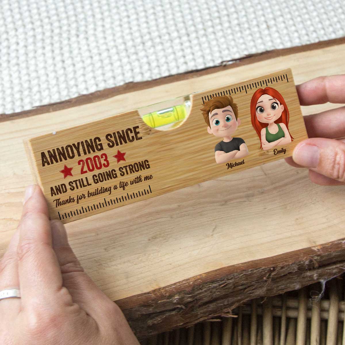 Thanks For Building A Life With Me - Personalized Custom Wooden Spirit Level Bottle Opener
