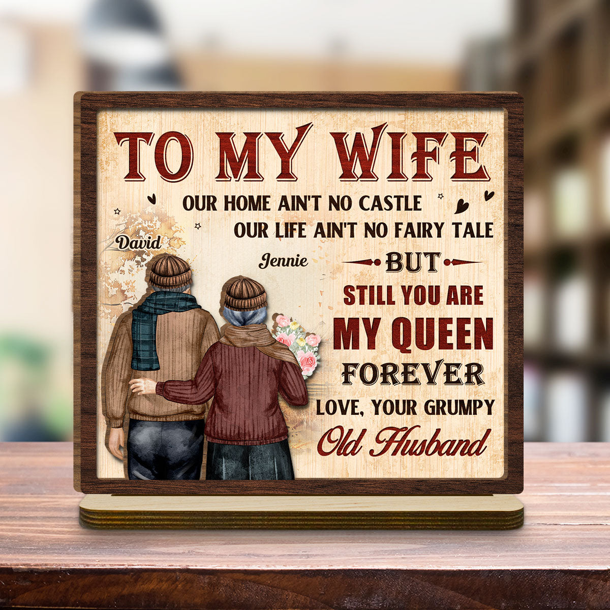 To My Queen - Personalized Custom 2-Layer Wood Plaque With Flat Base