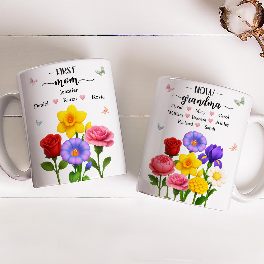 First Mom Now Grandma Floral - Personalized Custom Coffee Mug