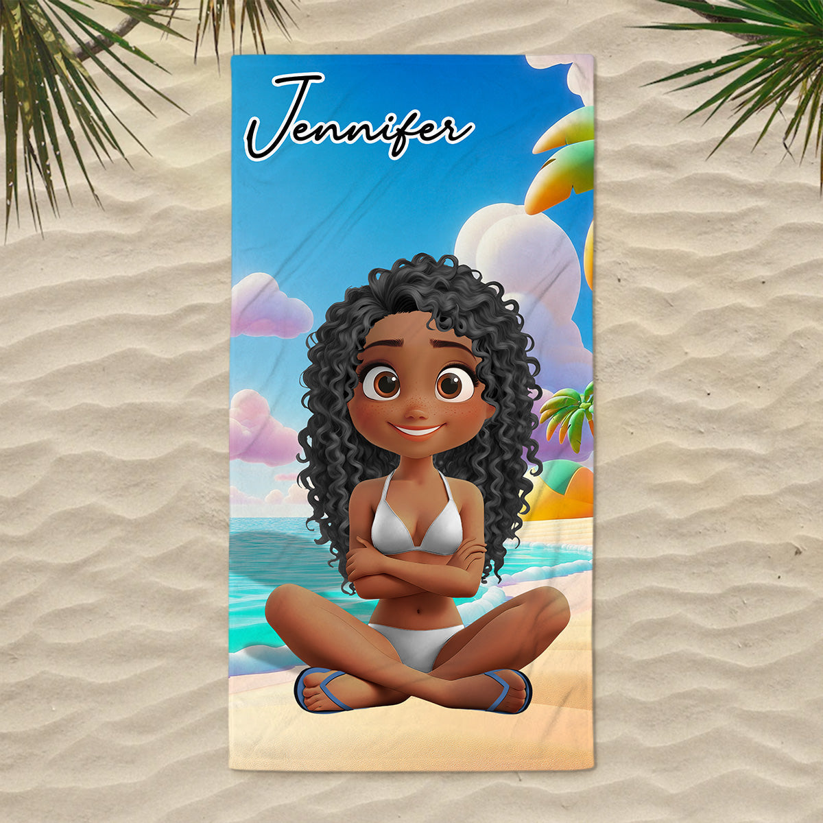 Beautiful Girl Cartoonize - Personalized Custom Beach Towel