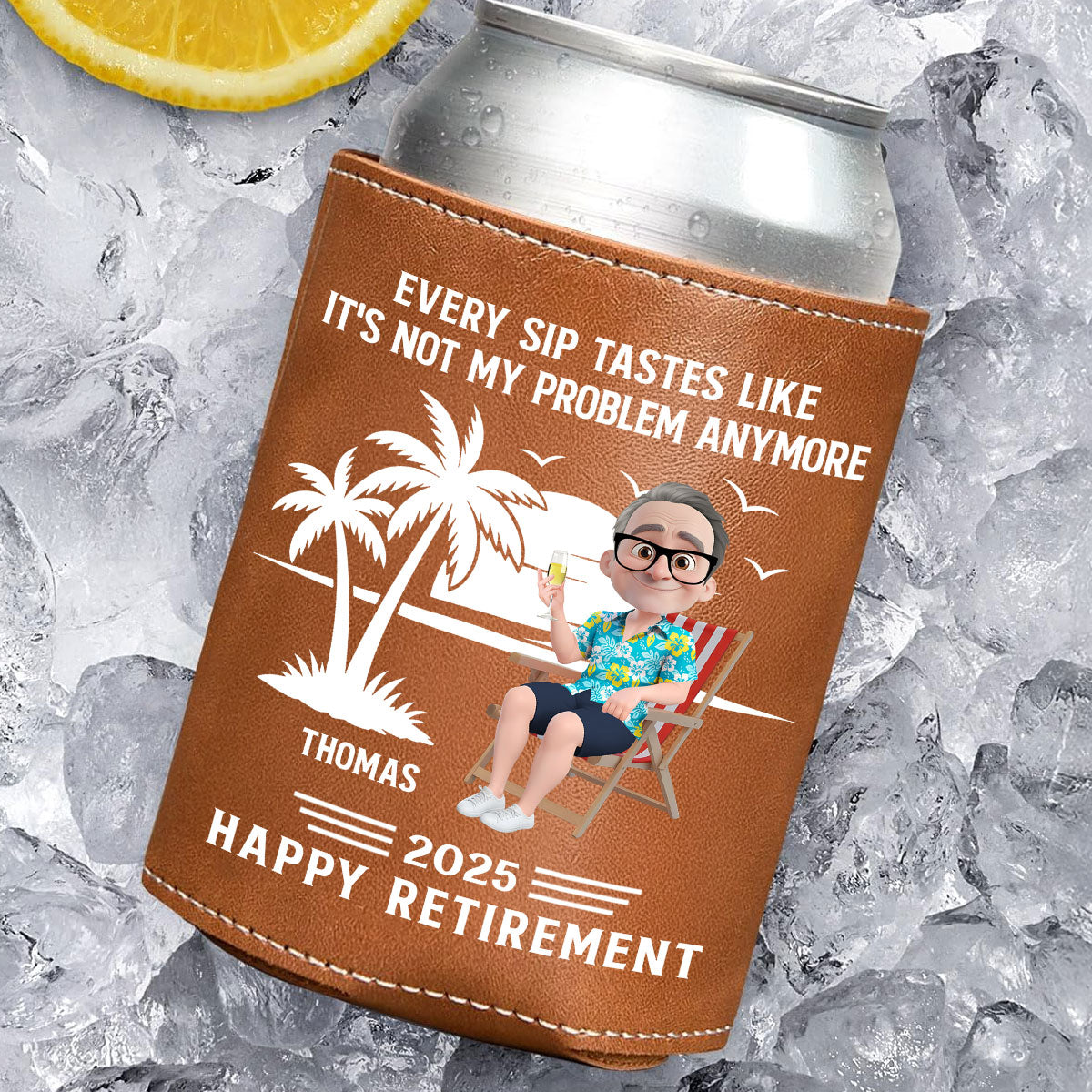 Tastes Like A Retired Legend In Every Sip - Personalized Custom Leather Can Cooler Holder