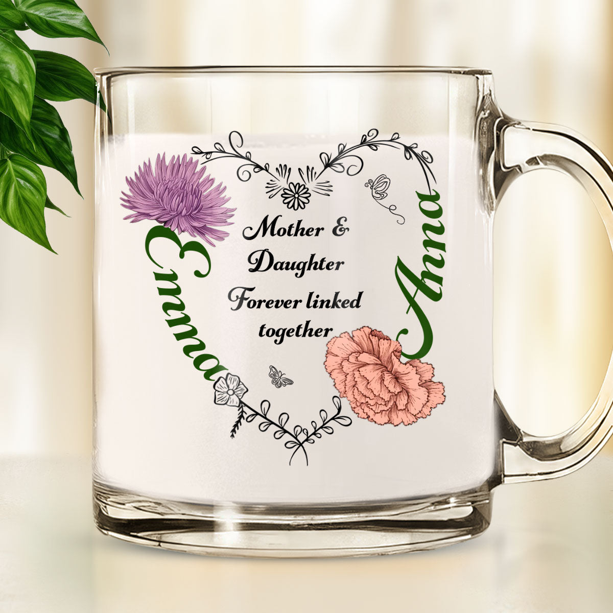 Linked Together Mom And Daughter - Personalized Custom Glass Mug