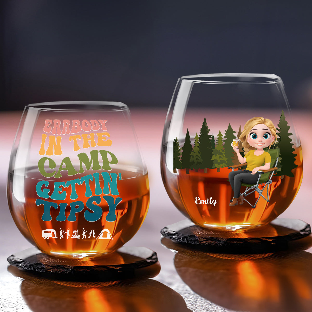 Tipsy Campers Happy Memories Made  - Personalized Custom Wine Glass