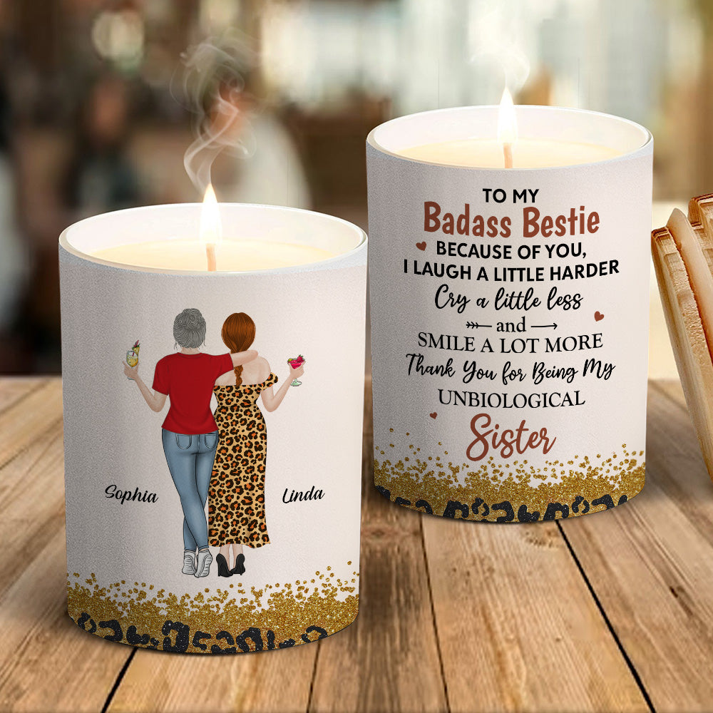 Because Of You I Laugh A Little Harder Version 2 - Personalized Custom Candle