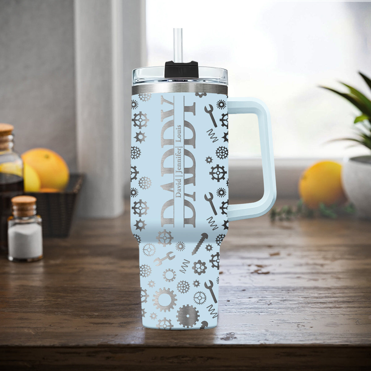 Dad Built With Love - Personalized Custom Engraved 40oz Tumbler With Handle