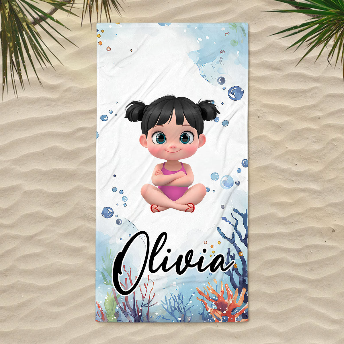 Cartoon Scuba Diver - Personalized Custom Beach Towel