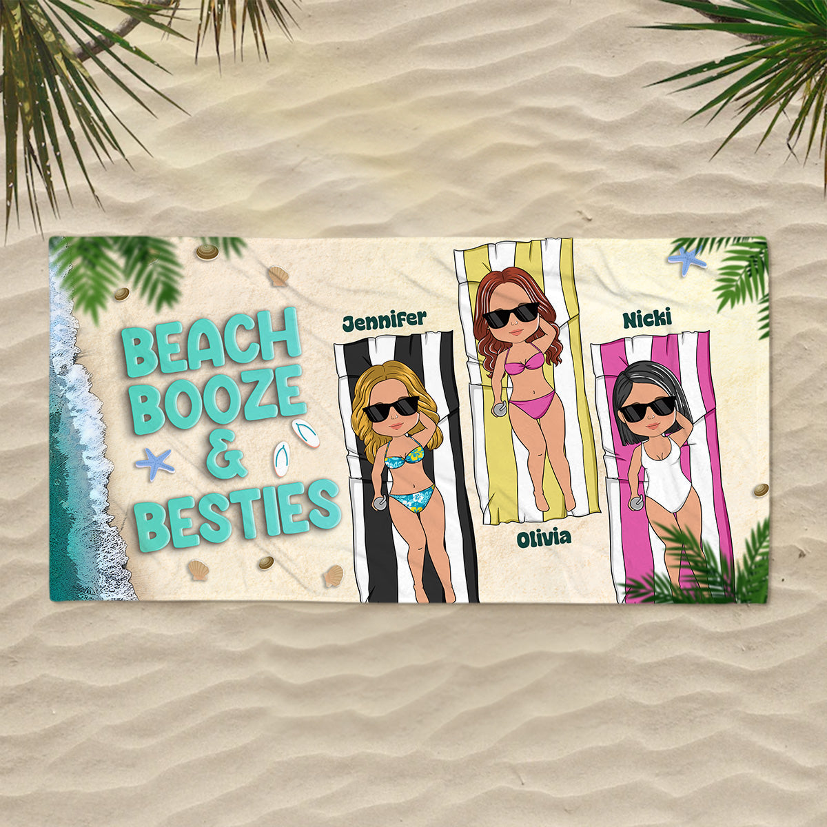 Beach, Booze & Besties - Personalized Custom Beach Towel