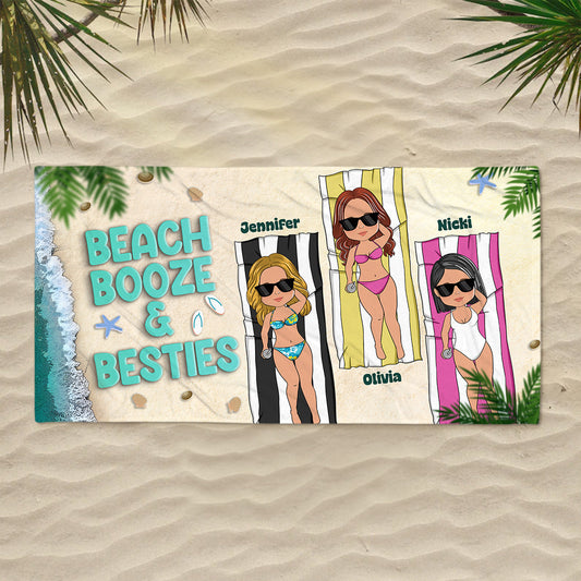 Beach, Booze & Besties - Personalized Custom Beach Towel