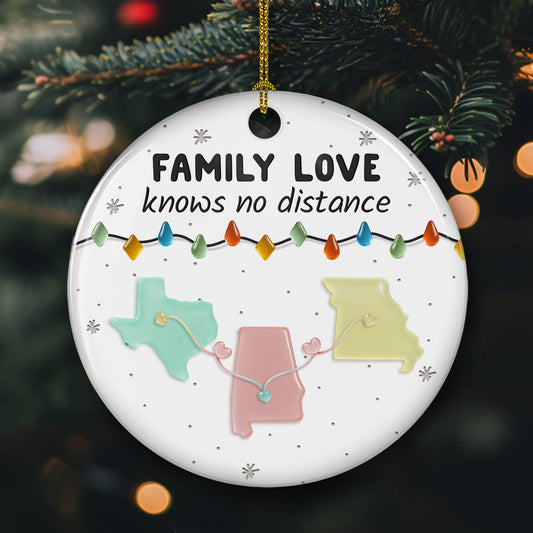 Sea Glass Family Love Knows No Distance - Personalized Custom 3D Inflated Effect Ceramic Ornament