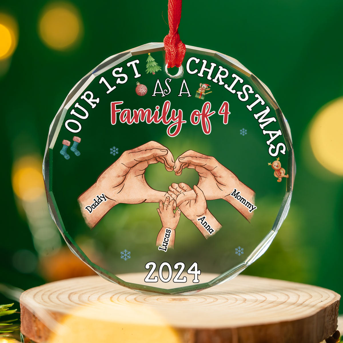 Family Of Three - Personalized Custom Glass Ornament