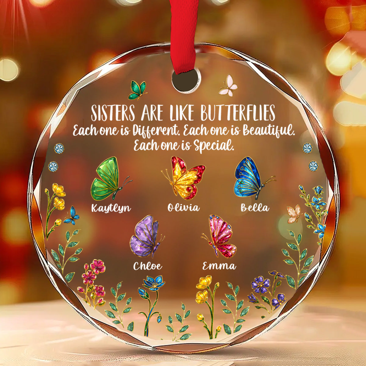 Sisters Are Butterflies Of Love - Personalized Custom Glass Ornament