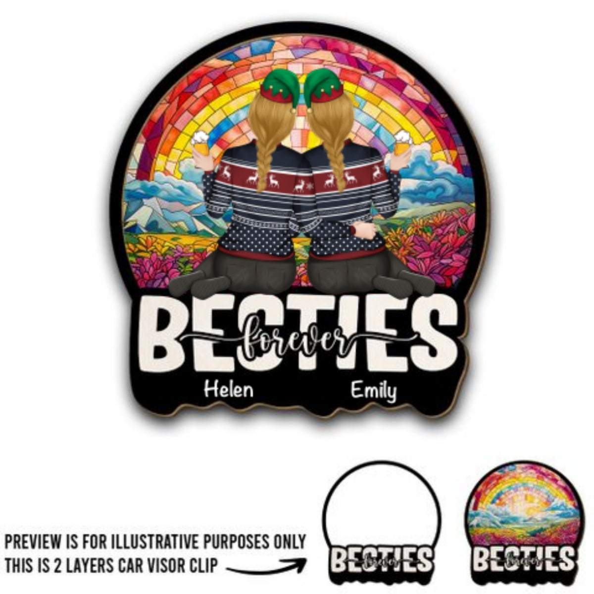 Besties Sitting Christmas - Personalized Custom Car Visor Clip