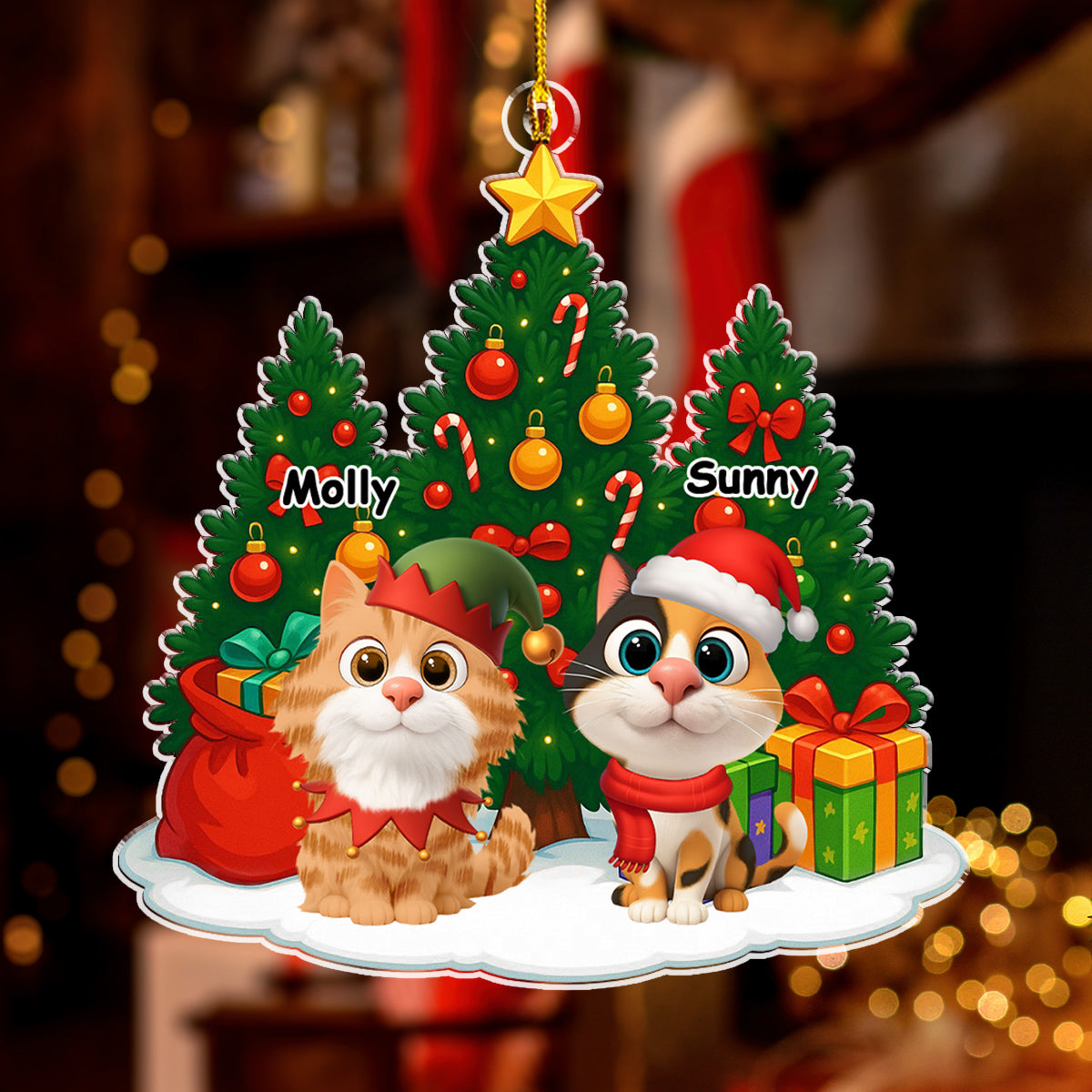 Cat Under Christmas Tree - Personalized Custom Acrylic Ornament