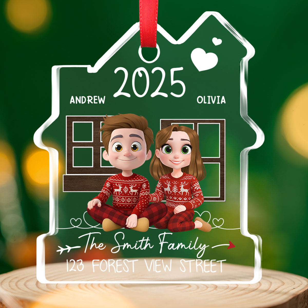 New Home Address - Personalized Custom House Shaped Glass Ornament