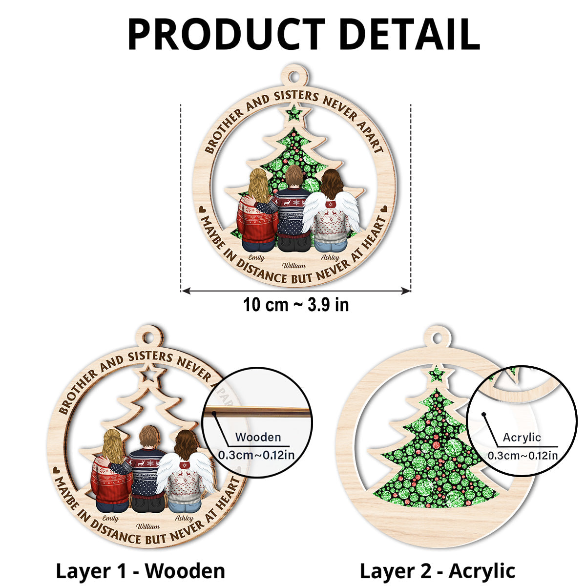 Brothers And Sisters Never Apart - Personalized Custom Suncatcher Ornament