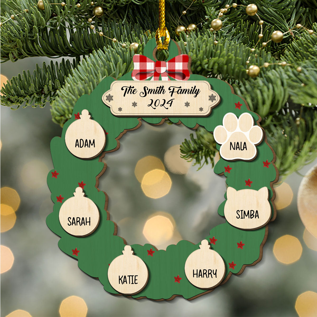 Home Wreath Christmas - Personalized Custom Freeshape 2-layer Wood Ornament