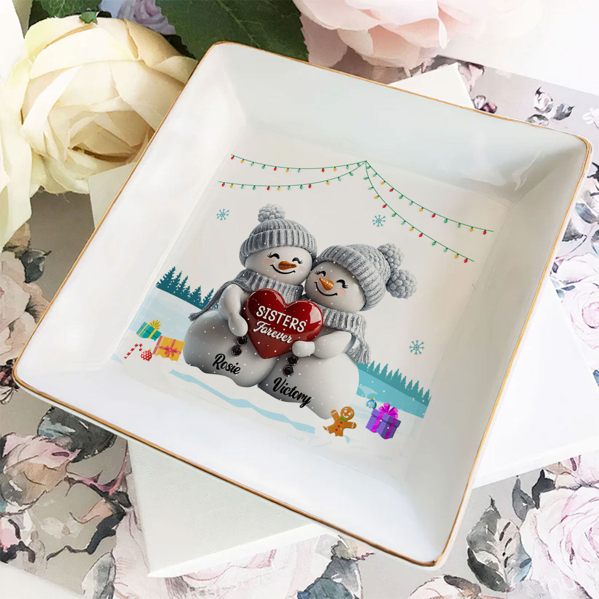 Christmas Snowman - Personalized Custom Jewelry Dish