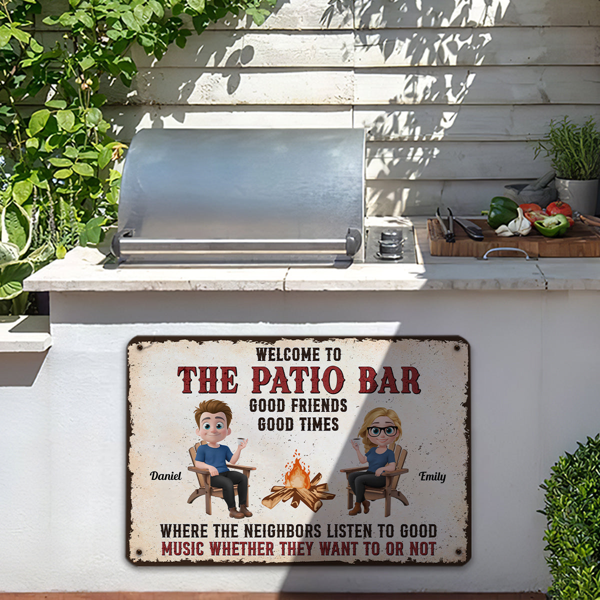 Patio Grilling Listen To The Good Music - Personalized Custom Metal Sign