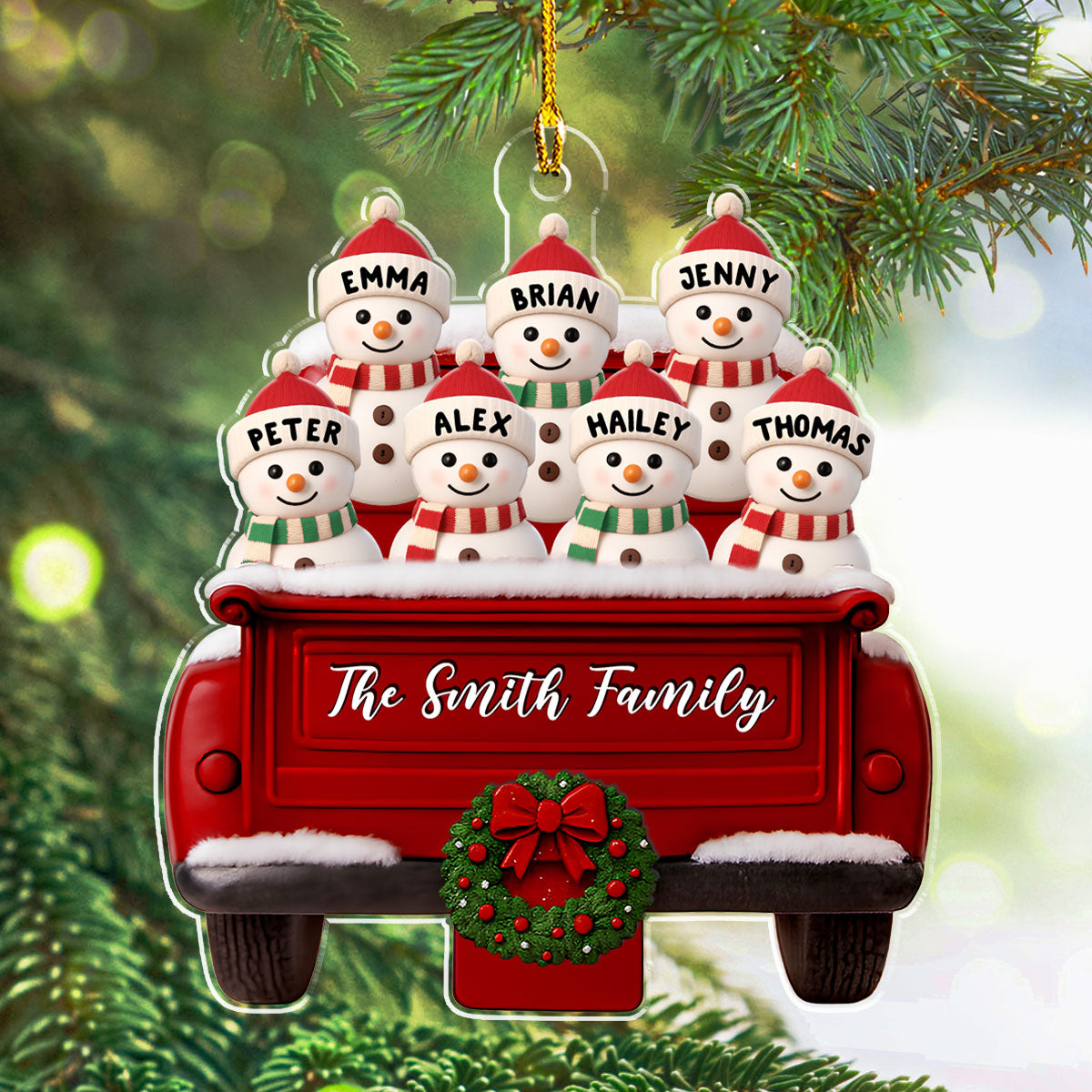 Red Truck Snowman Family - Personalized Custom Acrylic Ornament