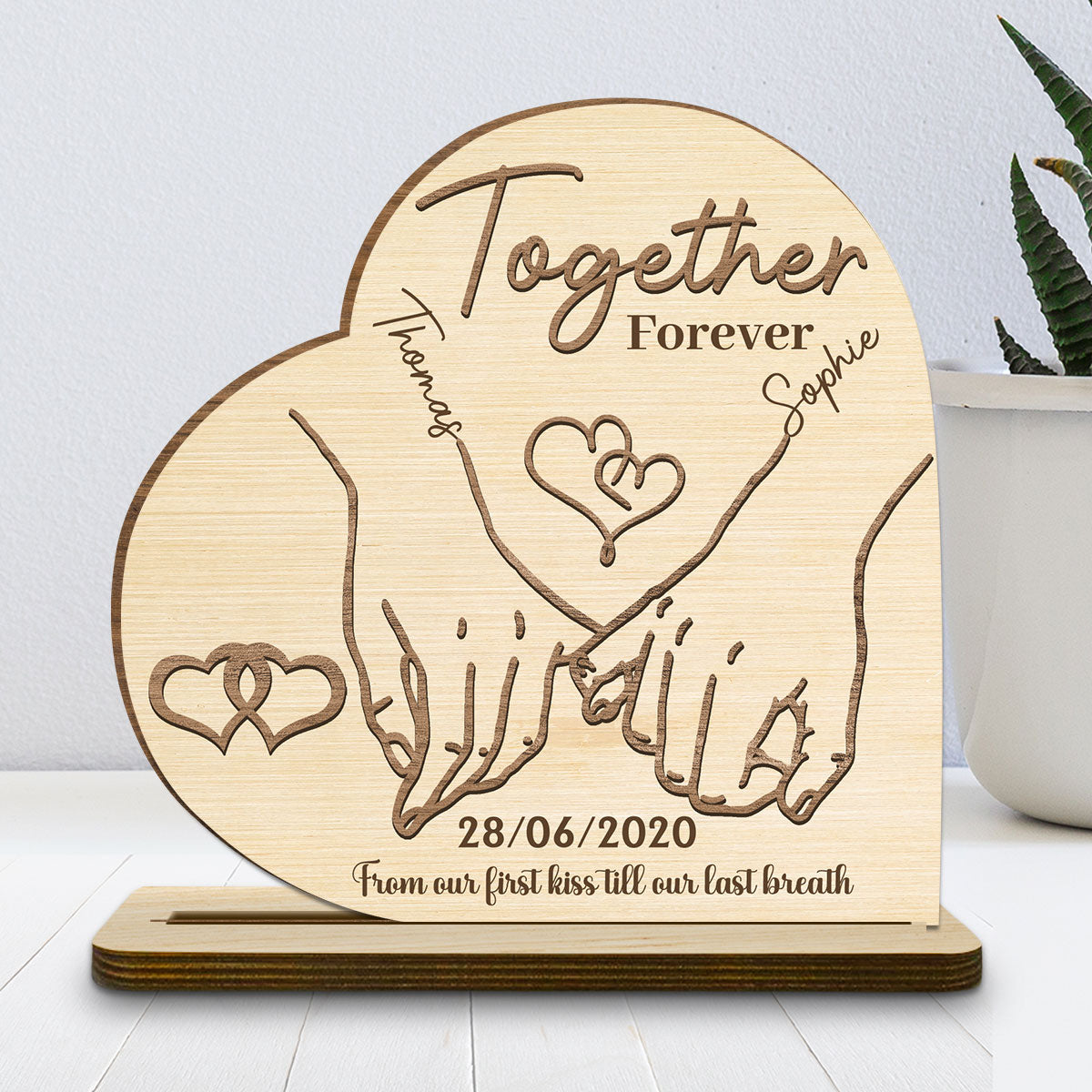 Together Forever Ver 2 - Personalized Custom 2-Layer Wood Plaque With Flat Base