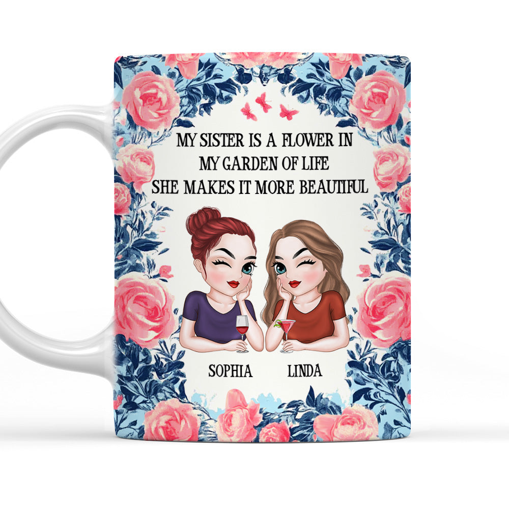 Sisters Bloom Beautifully - Personalized Custom Coffee Mug