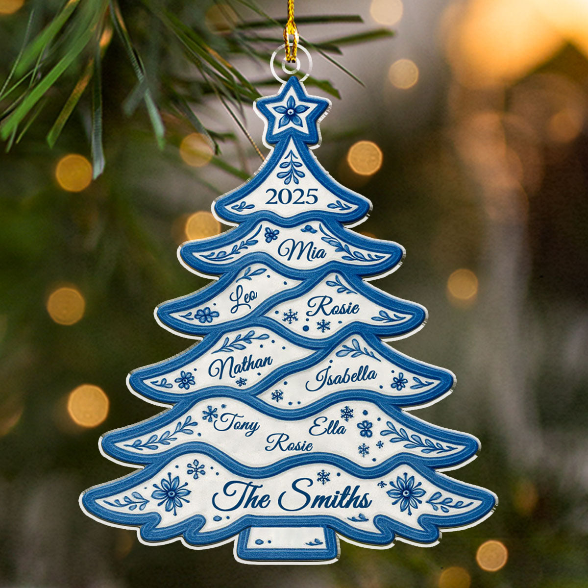 Delft Blue Christmas Tree - Personalized Custom Acrylic Ornament