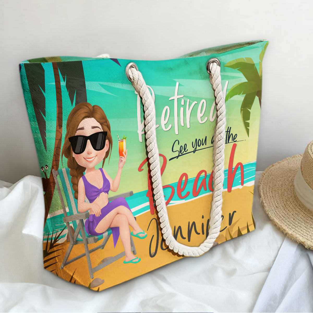 Retired Cartoonize - Personalized Beach Bag