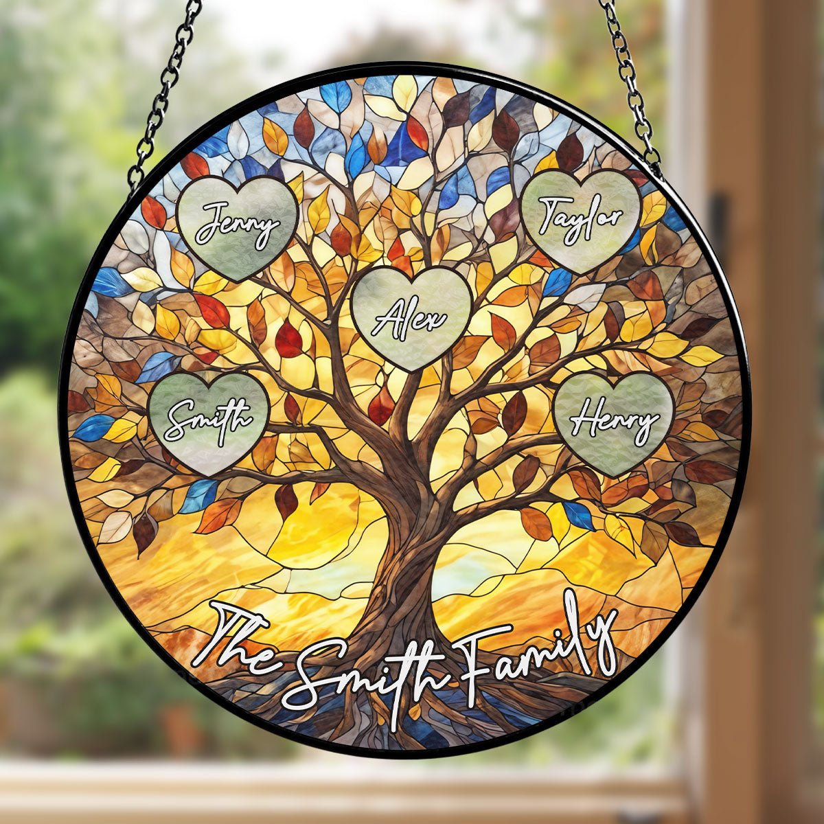 Family Tree Love Grows Here - Personalized Custom Window Hanging Suncatcher