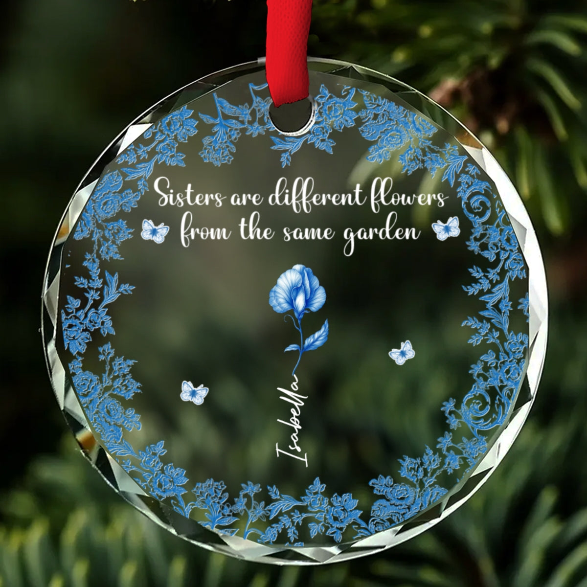 Bestie Flowers Toile De Jouy Style - Personalized Custom Glass Ornament