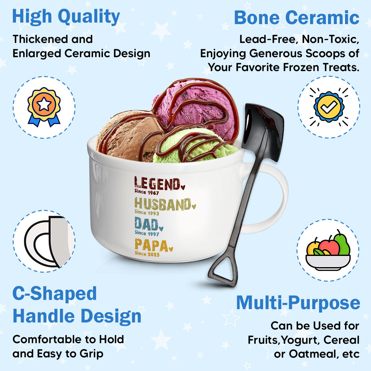 Legend, Husband, Dad, Grandpa - Personalized Custom Ceramic Bowl